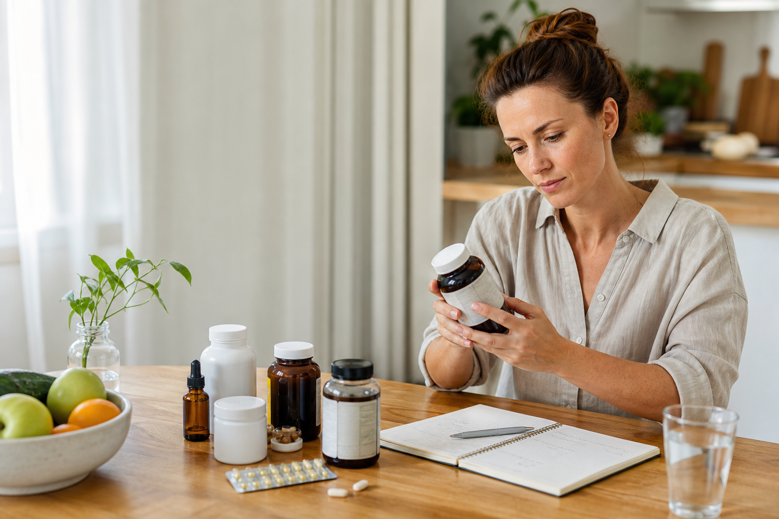 Nat&uuml;rliche Lifestyle-Szene: eine erwachsene Person sitzt am Esstisch und liest aufmerksam das Etikett einer Packung Nahrungserg&auml;nzungsmittel, daneben liegen Vitamine, Mineralstoffpr&auml;parate und ein Notizblock, weiches Tageslicht von der Seite, realistische Hautt&ouml;ne, glaubw&uuml;rdige Wohnumgebung, dokumentarischer Stil, nat&uuml;rliche Farben, keine Markenlogos sichtbar, keine medizinische &Uuml;bertreibung, keine Einnahme im Vordergrund, eher informativ und zur&uuml;ckhaltend, realistische Farbtemperatur ca. 5000K&ndash;5500K, f&uuml;r einen deutschsprachigen Magazinartikel &uuml;ber Nahrungserg&auml;nzungsmittel geeignet, Landschaftsformat mit Freiraum f&uuml;r Text links, hohe fotografische Authentizit&auml;t und glaubw&uuml;rdige Details, sanfte Kontraste, leicht unscharfer Hintergrund, moderne helle K&uuml;che oder Essbereich, dezente Farbakzente in Gr&uuml;n und Beige, nat&uuml;rliche Proportionen und ungestellte K&ouml;rperhaltung, redaktionelle Bildsprache ohne Werbe&auml;sthetik, keine &uuml;berm&auml;&szlig;ig gl&auml;nzenden Verpackungen, kein Text auf Produkten lesbar, Fokus auf bewusste Auswahl und Information statt Verkauf, 35mm- oder 50mm-Look, hochwertige realistische Fotografie, keine Illustrationsoptik, keine CGI-Anmutung, geeignet als Headerbild f&uuml;r einen Artikel &uuml;ber Nahrungserg&auml;nzungsmittel in Deutschland, &Ouml;sterreich oder der Schweiz, ruhige Komposition, professionell aber alltagsnah, ausgewogene Wei&szlig;abstimmung und angenehme nat&uuml;rliche Lichtstimmung, leicht offener Bildaufbau mit Platz f&uuml;r &Uuml;berschrift und Teasertext, harmonische Schatten, kein steriler Laborlook, sondern vertrauensw&uuml;rdige Alltagssituation mit ern&auml;hrungsbezogenem Kontext, z. B. Obstschale oder Fr&uuml;hst&uuml;ck im Hintergrund dezent angedeutet, aber Nahrungserg&auml;nzungsmittel bleiben das Hauptmotiv, nat&uuml;rliche Materialoberfl&auml;chen wie Holz, Keramik und Glas, scharfer Fokus auf H&auml;nde, Etikett und Pr&auml;parate, ohne konkrete Markenbezeichnung oder medizinische Heilsversprechen, ethisch neutrale Darstellung, hochwertige redaktionelle Reportagefotografie, realistische Detailtreue bei Verpackung, Fingerhaltung, Lichtreflexen und Wohnraumstruktur, mit subtiler Tiefe und glaubw&uuml;rdigem Ma&szlig;stab der Produkte, keine dramatischen Filter, keine &Uuml;bers&auml;ttigung, kein Bokeh-Overkill, insgesamt ruhig, informativ und modern, authentische deutsch-europ&auml;ische Wohn&auml;sthetik, geeignet f&uuml;r Gesundheits- oder Verbraucherjournalismus, ultra-realistisch, nat&uuml;rliche Perspektive auf Augenh&ouml;he, klare aber sanfte Bildsprache, objektive Darstellung des Themas Nahrungserg&auml;nzungsmittel, keine medizinischen Ger&auml;te, kein Arztkittel, kein Studiohintergrund, sondern alltagsnahe Aufkl&auml;rungsszene mit nat&uuml;rlicher Eleganz und seri&ouml;sem Tonfall, warm-neutrale Farbtemperatur passend zu Tageslicht und Innenraumlicht, organische Bildkomposition mit glaubw&uuml;rdigem Storytelling und viel redaktioneller Nutzbarkeit, ohne sichtbare Tabletten in &uuml;bergro&szlig;er Anzahl, zur&uuml;ckhaltend und verantwortungsvoll dargestellt, hochaufl&ouml;sende professionelle Fotografie, geeignet f&uuml;r Print und Online, nat&uuml;rlicher Sch&auml;rfeverlauf, angenehme Helligkeit und kontrastarme Highlights, modernes gesundheitsbewusstes Ambiente ohne Pathos oder Alarmismus, Thema klar erkennbar: Nahrungserg&auml;nzungsmittel als informierte Alltagsentscheidung in realistischer Umgebung, kein Text-Overlay im Bild erzeugen, keine grafischen Elemente, nur reine Fotografie, authentisch, seri&ouml;s und vertrauensw&uuml;rdig, mit realistischer Farbwiedergabe und nat&uuml;rlicher Farbtemperatur, detailreiche Szene, die sowohl Pr&auml;parate als auch den Kontext des informierten Konsums visuell erz&auml;hlt, hochwertige Editorial-Qualit&auml;t, menschlich, sachlich und zeitgem&auml;&szlig;, ohne k&uuml;nstliche Perfektion, mit leicht gelebter, echter Atmosph&auml;re und sauberem, aber nicht steril wirkendem Setting, visuell geeignet f&uuml;r ein Titelbild oder einen Hauptartikelabschnitt zum Thema Nahrungserg&auml;nzungsmittel in deutscher Sprache, realistisches Objektivverhalten, unaufdringliche Tiefenunsch&auml;rfe, professionelles nat&uuml;rliches Licht, dezente Reflexe auf Glas und Kunststoff, stimmige Schattenf&uuml;hrung, ungek&uuml;nstelte Komposition und glaubw&uuml;rdige Alltagsszene mit Fokus auf bewussten Umgang mit Nahrungserg&auml;nzungsmitteln, nat&uuml;rliche Farbtemperatur und ausgewogene Belichtung, keine cartoonhafte oder illustrative Elemente, fotorealistisch und redaktionell hochwertig, zur&uuml;ckhaltende Gesundheits&auml;sthetik, visuelle Seriosit&auml;t, klare Lesbarkeit des Motivs auch in kleiner Darstellung, geeignet f&uuml;r Artikelheader oder Aufmacherbild, Nahaufnahme mit Kontext, nat&uuml;rliche Materialien und dezente moderne Einrichtung im Hintergrund, Deutschland-taugliche Bildsprache, hochwertig und glaubw&uuml;rdig, ohne spektakul&auml;re Effekte, sondern authentisch und informativ, mit subtiler emotionaler W&auml;rme und professioneller Objektivit&auml;t, Thema eindeutig: Nahrungserg&auml;nzungsmittel im Alltag, realistische Fotografie mit nat&uuml;rlicher Farbtemperatur und stimmigem Tageslichtcharakter, ruhige, professionelle und journalistische Darstellung, ohne plakative Symbolik oder unnat&uuml;rliche Farben, insgesamt seri&ouml;s, modern und lebensnah, Bildqualit&auml;t auf Magazin-Niveau, mit fein abgestimmter Sch&auml;rfe, realistischer Textur von Verpackungen und Haut, sanfter Hintergrund, klarer Fokus und gen&uuml;gend negativer Raum f&uuml;r Layoutzwecke, sehr nat&uuml;rliche, glaubw&uuml;rdige und ungek&uuml;nstelte Gesamtwirkung, hochaufl&ouml;sende Fotografie mit editorialisierter, aber realistischer Anmutung, passend f&uuml;r Gesundheitsjournalismus und Verbraucherthemen rund um Nahrungserg&auml;nzungsmittel, nat&uuml;rliche Lichtfarbe und ruhige visuelle Autorit&auml;t, ohne Marken, ohne Heilsversprechen, ohne K&uuml;nstlichkeit, nur ein glaubw&uuml;rdiges, hochwertiges Bild zum Thema Nahrungserg&auml;nzungsmittel im Alltag, realistisch, nat&uuml;rlich und neutral gestaltet, mit harmonischer Komposition und zeitgem&auml;&szlig;er europ&auml;ischer Wohn&auml;sthetik, deutlicher Bezug zu bewusster Gesundheitsroutine und Produktinformation, in einer sachlichen, zug&auml;nglichen und &auml;sthetisch hochwertigen Bildsprache, naturgetreu und zuverl&auml;ssig wirkend, hochwertiges redaktionelles Foto f&uuml;r eine deutsche Publikation &uuml;ber Nahrungserg&auml;nzungsmittel, mit nat&uuml;rlicher Beleuchtung, realistischer Farbwiedergabe und alltagsnaher Szene, glaubw&uuml;rdiger Konsumkontext, ruhige Kameraperspektive, klare Bildstruktur und professioneller dokumentarischer Stil, ohne Werbecharakter und ohne visuelle &Uuml;bertreibung, reale Materialien, nat&uuml;rliche Schatten und sorgf&auml;ltig ausgewogene Farbtemperatur, geeignet f&uuml;r ein journalistisches Leitbild oder ein Featured Image zum Thema Nahrungserg&auml;nzungsmittel, fotorealistisch, modern, freundlich und sachlich, mit subtilem Gesundheitsbezug und authentischer Alltagssituation, kein Produkt-Shot im Studio, sondern glaubw&uuml;rdige Nutzung im privaten Umfeld, hochwertige Fotografie mit nat&uuml;rlichem Licht und seri&ouml;ser Ausstrahlung, visuell klar, informativ und elegant zur&uuml;ckhaltend, absolut realistisch und redaktionell nutzbar, zum Thema Nahrungserg&auml;nzungsmittel in deutscher Sprache, keine lesbaren Packungsangaben, keine &uuml;berladenen Farben, keine extreme Nachbearbeitung, sondern ruhige, glaubw&uuml;rdige Magazin&auml;sthetik, nat&uuml;rliches Tageslicht, feine Details und seri&ouml;se Bildwirkung, harmonisch, modern und vertrauensw&uuml;rdig, realistisches Foto f&uuml;r Verbraucherinformation rund um Nahrungserg&auml;nzungsmittel, alltagsnah, sauber, hochwertig und glaubw&uuml;rdig, nat&uuml;rliche Farbtemperatur, weiches Licht, dezente Tiefensch&auml;rfe und klare redaktionelle Komposition, ruhiger Hintergrund, angenehme neutrale T&ouml;ne und nat&uuml;rlicher Gesundheitskontext, ungek&uuml;nstelte Szene mit Mensch und Produkt, fotografische Qualit&auml;t auf professionellem Niveau, passend f&uuml;r Online-Magazin, Printartikel oder Ratgeberbeitrag zum Thema Nahrungserg&auml;nzungsmittel, authentisch, informativ und visuell ausgewogen, ohne Pathos, ohne &Uuml;berinszenierung, ohne Marken, ohne medizinische Dramatisierung, daf&uuml;r mit realistischem Storytelling, nat&uuml;rlicher Belichtung und vertrauensw&uuml;rdiger moderner Bildsprache, ultra-realistische Editorial-Fotografie mit echter Wohnatmosph&auml;re und sauberer Komposition, sachlich und freundlich, optisch hochwertig, nat&uuml;rlich und glaubw&uuml;rdig, zum Thema Nahrungserg&auml;nzungsmittel in seri&ouml;sem journalistischem Kontext, mit feiner Detailzeichnung, realistischer Haut- und Materialdarstellung und angenehm abgestimmter Farbtemperatur, aussagekr&auml;ftig und neutral, zeitgem&auml;&szlig; und professionell, nat&uuml;rliche Lichtverh&auml;ltnisse, ruhige Texturen, glaubw&uuml;rdige Alltags&auml;sthetik, fotografisch stark, aber nicht werblich, geeignet f&uuml;r Header, Aufmacher und begleitende redaktionelle Verwendung, Thema klar sichtbar und gleichzeitig stilvoll zur&uuml;ckhaltend dargestellt, realistisch, menschlich und seri&ouml;s, mit nat&uuml;rlichem Licht, neutral-warmen Farben und hoher fotografischer Glaubw&uuml;rdigkeit, klare Fokusf&uuml;hrung und ausreichend Layout-Spielraum, redaktionell, informativ und modern, ohne k&uuml;nstliche Perfektion, passend f&uuml;r deutschsprachige Artikel &uuml;ber Nahrungserg&auml;nzungsmittel, mit dezenten Requisiten aus Alltag und Ern&auml;hrung, insgesamt sehr nat&uuml;rliche, professionelle und glaubw&uuml;rdige Bildwirkung, fotojournalistische Pr&auml;zision mit sanfter, wohnlicher Lichtstimmung und unaufgeregter Komposition, nat&uuml;rliche Farbbalance und vertrauensw&uuml;rdige visuelle Sprache, geeignet als zentrales Artikelbild zum Thema Nahrungserg&auml;nzungsmittel, realistisch und hochwertig, zur&uuml;ckhaltend, objektiv und visuell ansprechend, mit journalistischer Klarheit und nat&uuml;rlichem Charakter, sachlich und modern, ohne Marken und ohne Werbeinszenierung, &uuml;berzeugend durch Authentizit&auml;t, Licht und Kontext, hochwertiges realistisches Foto f&uuml;r Gesundheits- und Verbraucherthemen, Thema Nahrungserg&auml;nzungsmittel im Fokus, nat&uuml;rlicher Alltag, weiches Tageslicht, neutral-warme Farbtemperatur, glaubw&uuml;rdige Detailtiefe, saubere Komposition, freundliche europ&auml;ische Innenraum&auml;sthetik, professionelle redaktionelle Nutzung, fotorealistisch, seri&ouml;s und lebensnah, keine k&uuml;nstlichen Effekte, keine &uuml;berzogenen Farben, sondern eine vertrauensw&uuml;rdige und nat&uuml;rliche Darstellung mit sachlichem Ton und hochwertiger visueller Umsetzung, klarer Bezug zu Information, Auswahl und verantwortungsvollem Umgang mit Nahrungserg&auml;nzungsmitteln, hervorragende Eignung f&uuml;r deutschsprachige Gesundheitsartikel und Ratgeberinhalte, realistisches Licht, nat&uuml;rliche Schatten und angenehme kameratechnische Authentizit&auml;t, moderne, helle und glaubw&uuml;rdige Alltagsszene mit Fokus auf Nahrungserg&auml;nzungsmittel und informierte Entscheidung, journalistische Qualit&auml;t, nat&uuml;rlich und elegant, visuell ruhig und &uuml;berzeugend, neutral und menschlich, mit realistischer Perspektive und nat&uuml;rlicher Farbtemperatur, fotografisch hochwertig, unaufgeregt und pr&auml;zise, passend f&uuml;r seri&ouml;se Magazin- und Ratgebergestaltung, Thema Nahrungserg&auml;nzungsmittel in einer modernen alltagsnahen und vertrauensw&uuml;rdigen Bildwelt, realistisch, nat&uuml;rlich, professionell und redaktionell stark, ohne jede Werbe&uuml;berh&ouml;hung oder k&uuml;nstliche Stilisierung, daf&uuml;r mit glaubw&uuml;rdigem Storytelling, weichem Licht und sauberer Komposition, sachlich, hochwertig und nat&uuml;rlich, optimiert f&uuml;r einen Artikel &uuml;ber Nahrungserg&auml;nzungsmittel in deutscher Sprache, echtes Foto, keine Illustration, keine k&uuml;nstliche &Auml;sthetik, mit nat&uuml;rlicher Wohnumgebung, informierter Person, sichtbaren Pr&auml;paraten und ruhiger Gesundheitsatmosph&auml;re, professionelle redaktionelle Bildsprache, neutrale bis leicht warme Farbtemperatur, realistische Belichtung, organische Texturen und vertrauensw&uuml;rdige Wirkung, klar, modern und alltagsrelevant, hochaufl&ouml;send und fotorealistisch, mit subtiler Tiefe und ausgeglichener Komposition, Thema pr&auml;zise und seri&ouml;s visualisiert: Nahrungserg&auml;nzungsmittel im bewussten Alltag, ohne Sensationscharakter, ohne Marken, ohne plakative Symbolik, sondern als nat&uuml;rliche, informative und hochwertige Magazin-Fotografie mit redaktioneller N&uuml;chternheit und freundlicher Ausstrahlung, realistische Lichtstimmung, glaubw&uuml;rdige Perspektive und harmonische Details, geeignet f&uuml;r ein deutsches Gesundheits- oder Verbraucherportal, sehr nat&uuml;rliche Gesamtwirkung, zur&uuml;ckhaltend, elegant und sachlich, mit klarer Relevanz zum Thema Nahrungserg&auml;nzungsmittel, professionell fotografiert, moderne Innenraumszene, subtile Ern&auml;hrungsbez&uuml;ge, nat&uuml;rliche Farben und hochwertige Bildsprache, die Vertrauen, Information und Alltagstauglichkeit vermittelt, ohne k&uuml;nstliche Inszenierung, hochrealistisch und visuell seri&ouml;s, mit sorgf&auml;ltiger Farbtemperatur und glaubw&uuml;rdiger Objektwiedergabe, eine authentische Person in einer ruhigen h&auml;uslichen Umgebung, die sich mit Nahrungserg&auml;nzungsmitteln besch&auml;ftigt, mit nat&uuml;rlichem Licht, sauberem Styling und journalistischer Qualit&auml;t, passend f&uuml;r einen informativen deutschsprachigen Artikel, sachlich und modern, mit Freiraum f&uuml;r Layout, ohne st&ouml;rende Elemente oder Marken, nat&uuml;rlich und realistisch bis ins Detail, neutral-warme Farbstimmung, dokumentarischer Stil und glaubw&uuml;rdige Alltagsszene, Thema klar und professionell umgesetzt: Nahrungserg&auml;nzungsmittel als Bestandteil informierter Gesundheitsroutine, hochwertige Fotografie mit nat&uuml;rlicher Tiefe, echtem Wohnraum und zur&uuml;ckhaltender &Auml;sthetik, seri&ouml;s, freundlich und visuell ausgewogen, mit nat&uuml;rlicher Farbtemperatur und echter redaktioneller Nutzbarkeit, kein Studio-Set, kein unrealistischer Glanz, sondern ein echtes, glaubw&uuml;rdiges Bild f&uuml;r einen Magazinartikel &uuml;ber Nahrungserg&auml;nzungsmittel, professionell, fotorealistisch und alltagsnah, mit harmonischer Komposition, guter Lesbarkeit des Motivs und authentischem Lichtcharakter, ruhige Farben, moderne europ&auml;ische Wohn&auml;sthetik und klarer redaktioneller Fokus, insgesamt nat&uuml;rlich, glaubw&uuml;rdig und hochwertig, zum Thema Nahrungserg&auml;nzungsmittel, geeignet f&uuml;r Header, Aufmacher oder Teaserbild, realistische, seri&ouml;se und lebensnahe Fotografie mit ausgewogener Farbtemperatur und professioneller Wirkung, modern, journalistisch und visuell vertrauensvoll, ohne &uuml;bertriebene Symbolik, sondern mit menschlicher N&auml;he, sachlicher Klarheit und hochwertigem dokumentarischem Stil, Fokus auf bewusste Auswahl und Information rund um Nahrungserg&auml;nzungsmittel in nat&uuml;rlicher Wohnsituation, perfekte Balance aus &Auml;sthetik und Realismus, keine k&uuml;nstlichen Farben, keine Werbung, keine Verpackungsmarken, nur ein glaubw&uuml;rdiges redaktionelles Bild mit nat&uuml;rlichem Licht und hochwertiger Textur, passend f&uuml;r ein deutsches Magazin- oder Ratgeberumfeld, bildstark, sachlich und realistisch, mit nat&uuml;rlicher W&auml;rme und ruhiger Professionalit&auml;t, Thema Nahrungserg&auml;nzungsmittel klar kommuniziert, echter Alltagsmoment, gute Komposition, dezenter Hintergrund, positive aber neutrale Gesundheits&auml;sthetik, professionelle Bildsprache und nat&uuml;rliche Farbtemperatur, fotorealistisch und hochwertig, geeignet f&uuml;r seri&ouml;se Berichterstattung oder Verbraucheraufkl&auml;rung, unaufdringlich, glaubw&uuml;rdig und modern, realistische Detailtiefe bei Haut, Verpackung, Tischoberfl&auml;che und Lichtreflexen, mit subtiler Wohnlichkeit und journalistischer Zur&uuml;ckhaltung, sehr nat&uuml;rliche Editorial-Fotografie, Thema Nahrungserg&auml;nzungsmittel in einer modernen, hellen Wohnumgebung, informierte Person, Produkte auf dem Tisch, nat&uuml;rliches Tageslicht, neutrale bis leicht warme Farbtemperatur, realistische Farben, sanfte Schatten, glaubw&uuml;rdige Texturen, keine Marken, keine medizinische &Uuml;berdramatisierung, seri&ouml;se Magazin&auml;sthetik, Landschaftsformat, Freiraum f&uuml;r Text, hochaufl&ouml;send und fotorealistisch, authentisch und sachlich, passend f&uuml;r einen deutschsprachigen Gesundheits- oder Verbraucherartikel