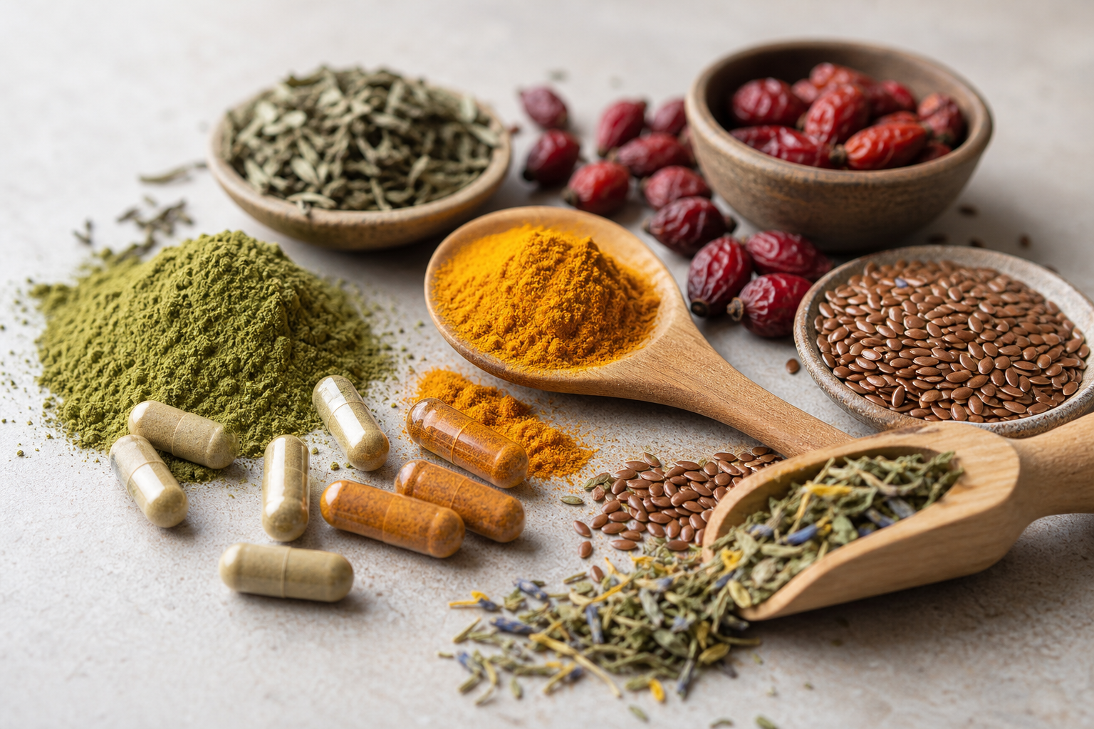 Natürliche, realistische Nahaufnahme von pflanzlichen Nahrungsergänzungsmitteln: Kapseln und Pulver aus natürlichen Quellen neben offenen Zutaten wie Matcha, Kurkuma, Leinsamen, Hagebutte und getrockneten Kräutern, auf einer hellen Steinplatte arrangiert, sanftes Fensterlicht, neutrale bis leicht warme Farbstimmung, hohe Detailtreue, sauber und glaubwürdig, redaktioneller Fotostil für Gesundheitsartikel in Deutschland, keine Etiketten oder Logos sichtbar, kein Text im Bild, keine Menschen, keine Hände, keine Gesichter, keine Schrift, keine Beschriftungen, keine Wasserzeichen, keine Logos, kein unnatürlicher Studio-Look, keine übertrieben gesättigten Farben, keine futuristischen oder medizinischen Geräte, keine Plastikverpackungen im Vordergrund, keine rein weißen, sterilen Hintergründe, keine 3D-Render-Optik, keine Illustration, keine künstlich schwebenden Objekte, keine CGI, keine abgeschnittenen oder deformierten Hände, keine doppelten Gegenstände, keine textlastigen Produktlabels, keine unleserlichen Schriftzüge, keine unrealistischen Kapselgrößen, keine aggressive Werbung, keine Vorher-Nachher-Darstellung, keine Heilversprechen, kein klinischer Krankenhausstil, kein chaotischer Bildaufbau, keine extremen Schatten, keine überharte Beleuchtung, keine kalte blaue Farbtemperatur, kein Bildrauschen, keine Bewegungsunschärfe, keine Kompressionsartefakte, kein Weitwinkel-Verzerren, kein Wasserzeichen, keine Logos, keine Schrift, keine Beschriftungen, keine Menschen, keine Hände, keine Gesichter, keine Etiketten oder Marken, kein steriles Labor, keine künstlichen Neonfarben, keine CGI-Optik, keine Illustration, keine Verzerrungen, keine doppelten Kapseln, keine deformierten Formen, keine überfüllte Szene, keine medizinischen Symbole, keine Apothekenwerbung, keine Preisetiketten, keine Verpackungsaufdrucke, keine unscharfen Hauptobjekte, kein flaches Licht, keine extreme Tiefenunschärfe, keine kalte Krankenhausatmosphäre, keine überbearbeitete Haut oder Materialien, keine reflektierenden Plastikoberflächen, kein Text, keine Buchstaben, keine Zahlen, keine Icons, keine Piktogramme, keine Markenidentität, keine Claims, keine Werbeslogans, keine Kapseln in unnatürlichen Farben, keine unrealistische Perfektion, keine sterile Produktfreistellung, keine klinische Metallumgebung, keine dunkle düstere Stimmung, keine Orange-Teal-Farblooks, kein HDR-Look, keine übertriebenen Highlights, keine verbrannten Lichter, keine blockierten Schatten, keine harte Blitzbeleuchtung, keine unrealistische Symmetrie, keine übermäßige Requisite, keine Tablettenboxen mit Text, keine Messlöffel mit Markenaufdruck, keine Verpackung mit lesbarer Schrift, keine Tierprodukte im Fokus, keine chemisch wirkenden Substanzen, keine Reagenzgläser, keine Laborkittel, keine Arztpraxis-Ästhetik, keine stilisierten Grafikelemente, keine Collage, keine Montage, keine künstliche Hintergrundunschärfe, keine übertriebene Makrovergrößerung, keine surrealen Perspektiven, keine medizinischen Piktogramme, keine Social-Media-Icons, keine Layout-Rahmen, keine Überschriften im Bild, keine Infografik, keine Clipart, keine Holzoberflächen mit starken Flecken oder Schmutz, keine dramatische Food-Fotografie, keine dunklen schwarzen Hintergründe, keine luxuriöse Gold-Inszenierung, keine esoterischen Symbole, keine Glasreflexe mit Textfragmenten, keine extremen Close-ups, keine zufällig abgeschnittenen Objekte am Bildrand, keine starke Vignette, keine Vintage-Filter, keine künstliche Körnung, keine monochrome Farbgebung, keine übersättigten Grüntöne, keine verfälschten Hauttöne, keine unrealistischen Kräuterfarben, keine Plastiklöffel, keine unnatürlichen Oberflächen, keine billig wirkende Stockfoto-Inszenierung, keine sterile Werbeästhetik, keine Medikamente im Fokus, keine Blisterpackungen, keine pharmazeutischen Tabletten, keine Spritzen, keine Pipetten mit Chemikalien, keine Krankenhausbeleuchtung, keine zu dunklen Schattenbereiche, keine Überbelichtung, keine Farbverfälschung, keine unsauberen Kanten, keine Artefakte, keine deformierten Glasbehälter, keine unrealistische Spiegelung, keine künstlich generierten Texturen, keine verdrehten Kapseln, keine schwebenden Pulverpartikel, keine überladene Komposition, keine unnatürliche Tiefenschärfe, keine sterile weiße Endlosfläche, keine Produkte in grellem Plastik, keine aggressiven Kontraste, keine kalten Metalltische, keine chirurgische Atmosphäre, keine dekorativen Fake-Pflanzen, keine künstlichen Früchte, keine sichtbaren Produktionsfehler, keine perspektivischen Fehler, keine schrägen Horizonte, keine abgeschnittenen Schalen, keine fehlenden Schatten, keine unlogischen Lichtquellen, keine unnatürlich glänzenden Kapseln, keine künstlich transparenten Pulver, keine klinische Verpackung, keine visuelle Hektik, keine Szenen mit Krankheit oder Diagnose, keine Nahrungsergänzung als Medizin darstellen, keine Posen mit Einnahme, keine Mündungsnähe, kein Produkt-Packing-Shot, keine sterile E-Commerce-Freistellung, keine dominanten dunklen Farben, keine harten Spiegelungen, keine Bildtextelemente, keine dekorativen Muster im Hintergrund, keine sichtbaren QR-Codes, keine Barcodes, keine Preisaufkleber, keine Zeitschriften oder Bücher mit lesbarem Text, keine Kalender, keine Smartphones oder Displays mit Text, keine Tassen mit Schriftzug, keine Stoffe mit Aufdruck, keine unnatürliche Farbtemperatur, keine kühle Blaustich-Beleuchtung, keine extreme Retusche, keine künstlich glatten Oberflächen, keine Comic-Optik, keine Vektorästhetik, keine simplifizierten Formen, keine zu enge Kadrierung, keine ungeordnete Krümel überall, keine schmutzigen Behälter, keine kaputten Kapseln im Fokus, keine übermäßigen Gewürzmengen, keine optisch verwirrende Requisitenvielfalt, keine nicht essbaren Dekorationen, keine Wellness-Kerzen oder Spa-Deko im Fokus, keine religiösen oder kulturell aufgeladenen Symbole, keine unpassende Luxus-Inszenierung, keine sterilen Apothekerhandschuhe, keine medizinischen Masken, keine Laborhandschuhe, keine sichtbaren Herstellungsmaschinen, keine Fabrikumgebung, keine Regale mit Produkten und Text, keine Supermarktästhetik, keine Werbeprospekt-Anmutung, keine perfekt zentrierte Katalogdarstellung, keine auffälligen Farbgele, keine Neonbeleuchtung, keine dramatische Gegenlichtsilhouette, keine stark spiegelnden Metalllöffel, keine Plastikbeutel, keine Kapseln mit Aufdruck, keine unnatürlichen Pastellfarben, keine futuristische Küche, keine sterile Marmor-Perfektion, keine künstlich arrangierte Unordnung, keine Stockfoto-Händedruck-Szene, keine Personen im Business-Look, keine Apotheke im Hintergrund, keine Arztzimmerkulisse, keine dunklen moody food tones, keine warmen Orangestiche, keine kalten Graustiche, natürliche neutrale Farbtemperatur, realistischer redaktioneller Fotojournalismus-Stil. : --ar 16:9 no text, labels, packaging text, watermark, logo, extra fingers, distorted objects, CGI, illustration, medical lab, pharmacy branding, pills blister packs, cold blue light, oversaturated colors, plastic look, surreal composition, cluttered scene, harsh flash, cropped main subject, low resolution, blurry details, duplicate items, deformed capsules, noisy image, HDR look, extreme bokeh, dark dramatic mood, promotional banner style, sterile white background, infographic elements, typography, icons, barcodes, QR codes, unrealistic reflections, hospital scene, medicine packaging, neon lighting, gold luxury styling, messy background, unnatural skin tones, fake plants, food styling props overload, cartoon style, 3D render, mockup, flat lay with perfect symmetry if it looks artificial, readable text anywhere in image, hands, faces, people, labels, brands. only products and natural ingredients, realistic editorial photography, soft daylight, natural white balance, subtle shadows, high detail, clean composition, credible German health magazine aesthetic, 16:9 landscape, no humans, no text, no labels, no packaging, no brands, no faces, no hands, no script, no signs, no letters, no numbers, no watermark, no logo, no icons, no symbols, no illustration, no CGI, no medical lab, no pharmaceutical medicine, no blister packs, no syringes, no doctors, no hospital, no sterile white setup, no aggressive advertising, no claim visuals, no before-after, no unrealistic perfection, no oversaturation, no dramatic shadows, no cold blue tint, no orange teal grading, no HDR, no clutter, no deformed capsules, no duplicate bowls, no text on containers, no barcodes, no QR codes, no packaging designs, no cropped main objects, no camera distortion, no dirty surfaces, no artificial fake food, no props with branding, no social media layout, no collage, no infographic, no abstract art, no surreal scene, no fantasy mood, no dark black background, no heavy vignette, no motion blur, no grain, no compression artifacts, no hyper-macro distortion, no weird reflections, no impossible lighting, no stylized trend filter, no e-commerce isolated product shot, no medical symbolism, no pills as medicine, no clinical vibe, no neon, no glossy plastic, no cheap stock photo look, no businesspeople, no pharmacy shelves, no lab glassware, no claims, no slogans, no text overlays, no titles, no magazine mockup, no poster layout, no frame borders, no app interface, no decorative fonts, no visible spoon text, no printed napkins, no branded bottles, no fake supplement labels, no shiny capsules, no pastel neon tones, no black latex gloves, no stainless lab table, no dramatic spotlight, no theatrical composition, no excessive props, no symmetry that looks artificial, no shallow focus that hides details, no warm orange cast, no cool cyan cast, realistic natural supplement editorial photo for article cover only. Also ensure the composition is clearly different from previous prompt, with closer crop and ingredient emphasis, but still realistic and simple, 16:9 landscape.